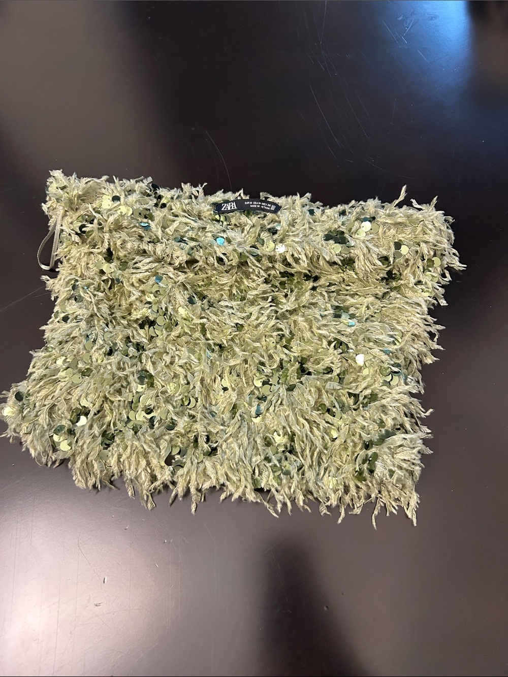 Zara halter top- Olive Green Shaggy Sequin